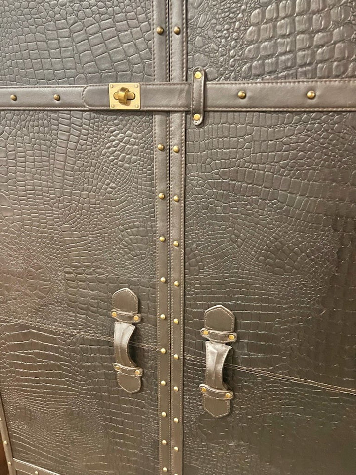 Black Texture Croc Leather Bar Cabinet