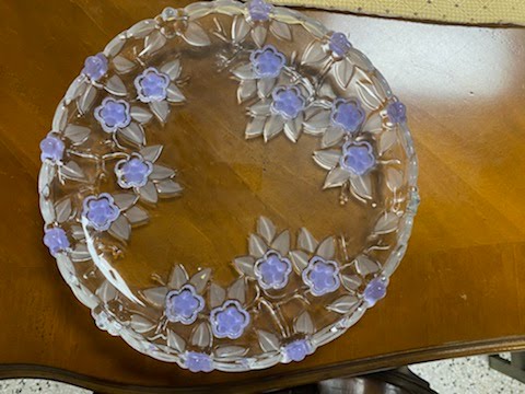 Glass plate with purple flowers