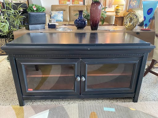Black 2 glass door T.V console table