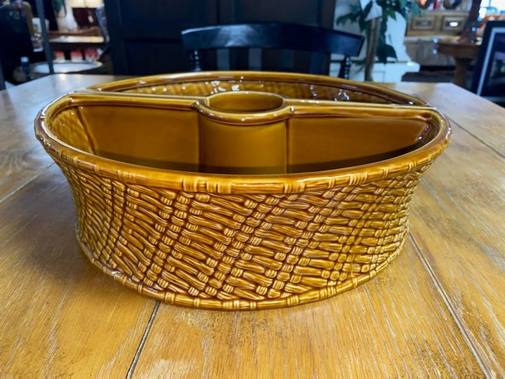 Ceramic serving bowl bamboo design