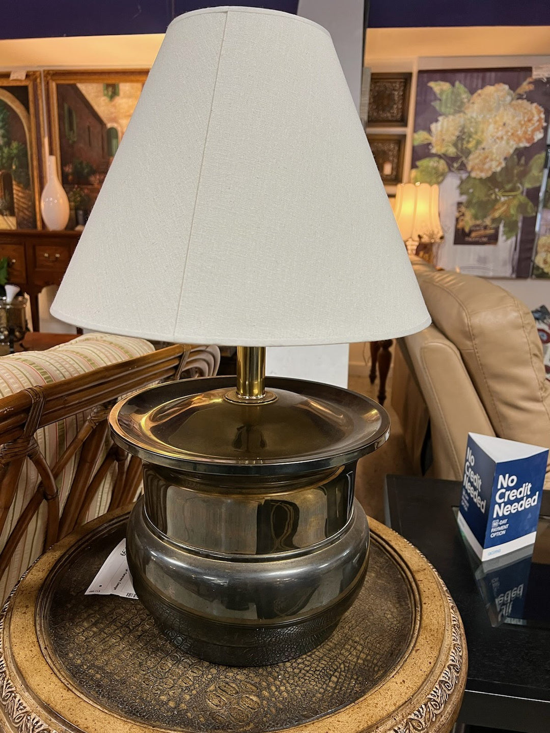 Bronze Lamp with Tan Shade