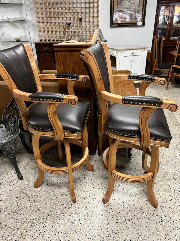 SET OF 2 Leather and Wood Bar Stool