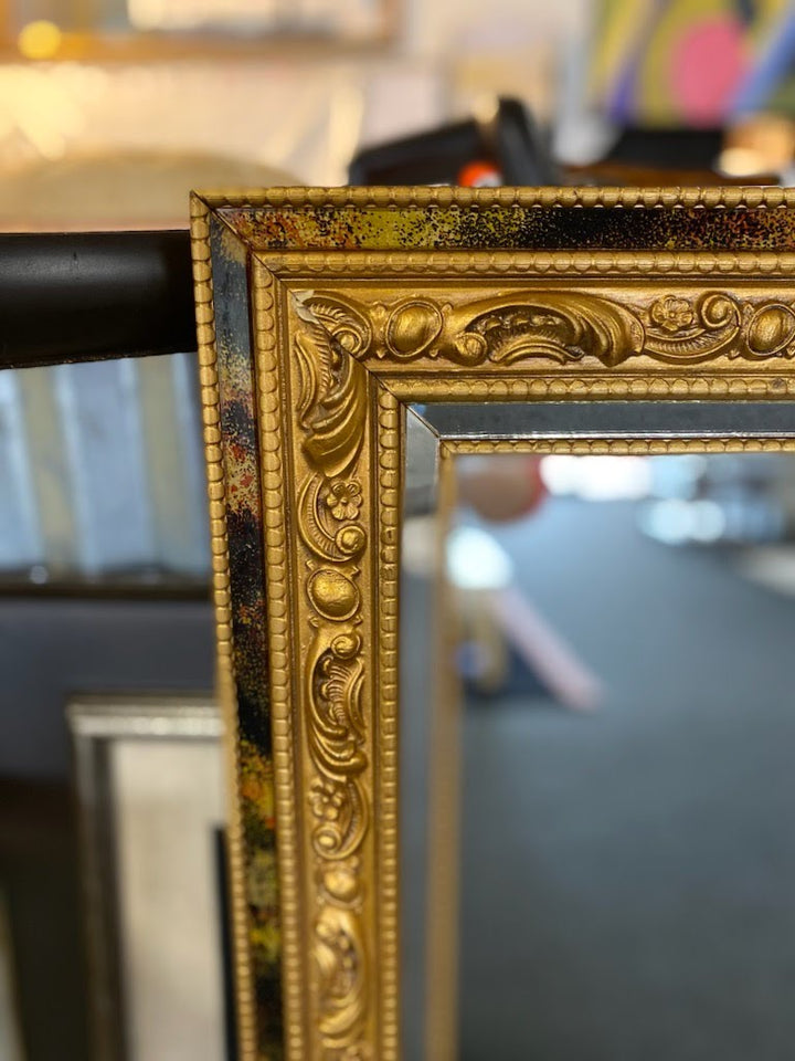 Gold frame mirror, carved design trim