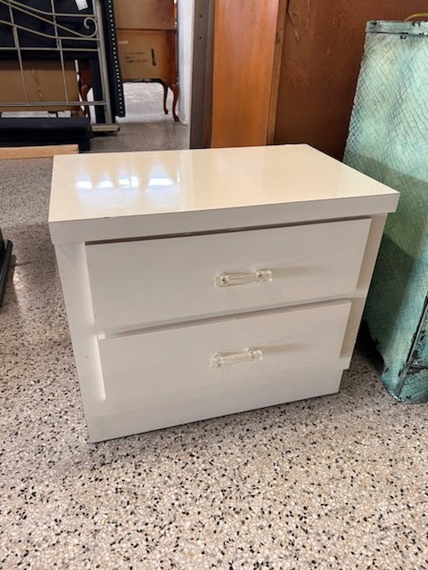 Two drawer cream lacquer nightstand