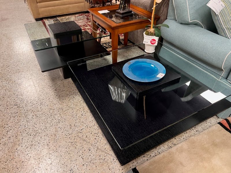 Black Wood and Glass 2 End Table & Coffee Table Set