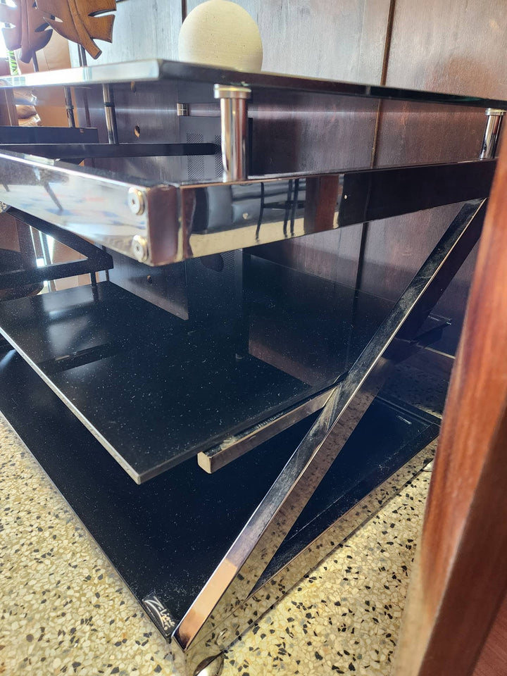 Black Glass & Chrome Console Table