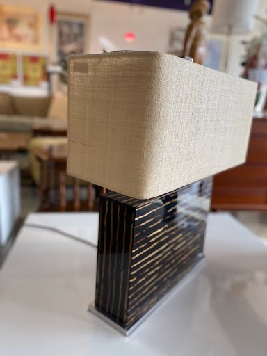 Rectangular table lamp w/ beige shade