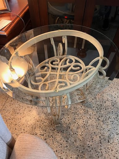 Set of 2 - Glass top, Beige Iron base end tables