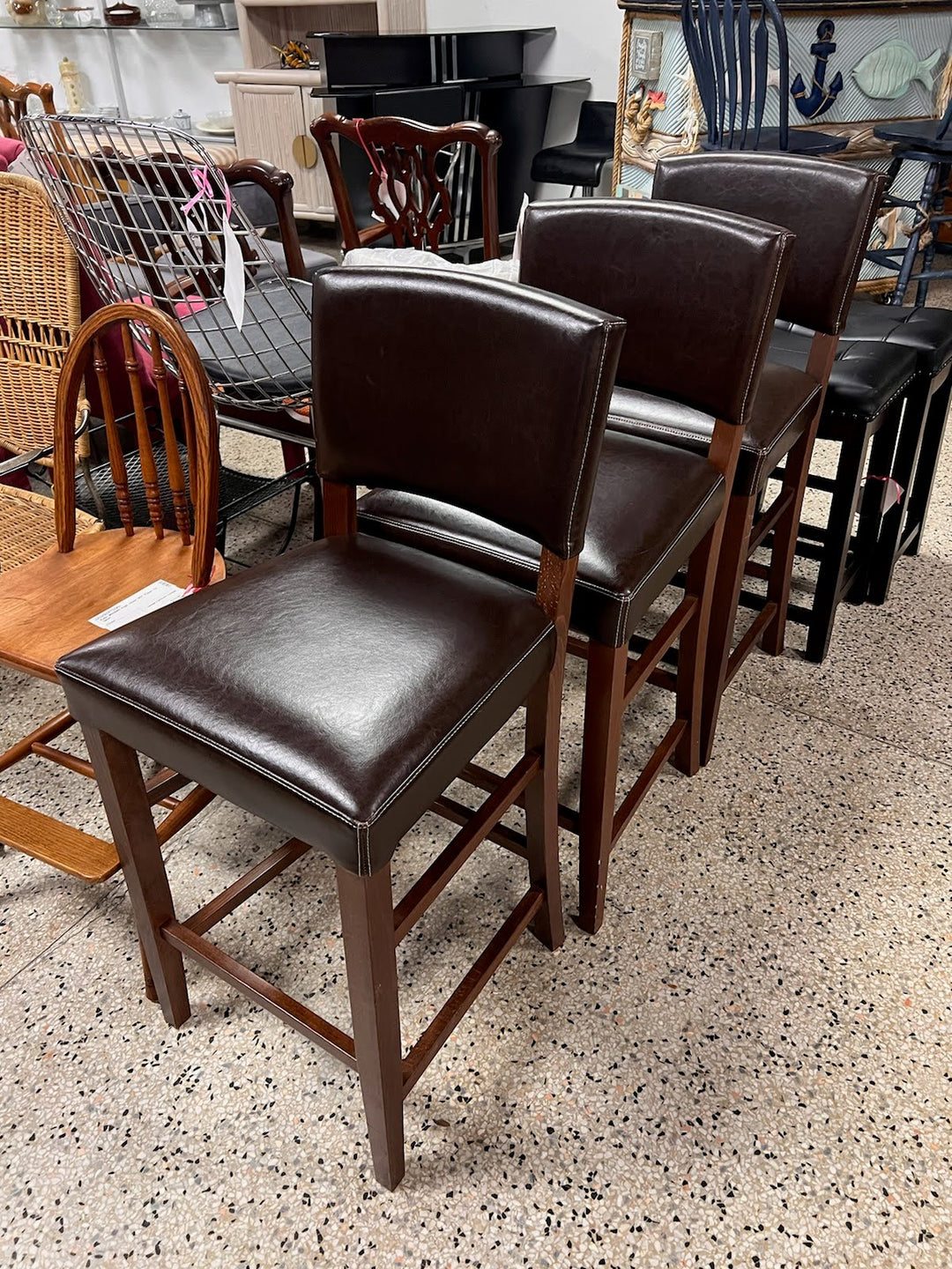 SET OF 3 - Brown Armless Counter Stools