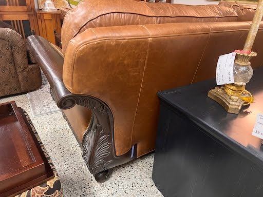 Top Grain Leather brown, Carved wood sofa - Stanford furniture corp