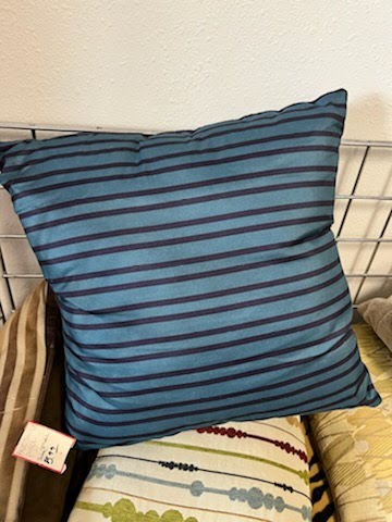 Blue Pillow with Black Stripes