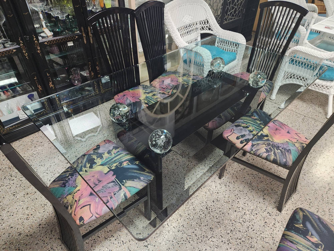 Black Lacquer Dining Set with 6 Chairs