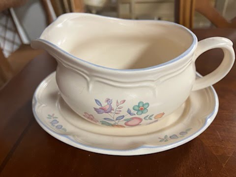 Ceramic Floral Gravy Bowl with Plate