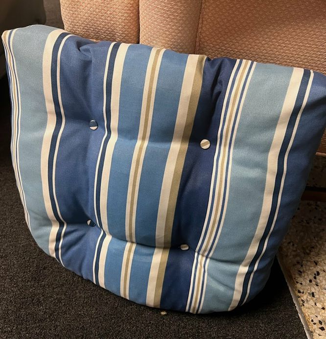 Outdoor blue and white stripe seat cushion - sunbrella fabric