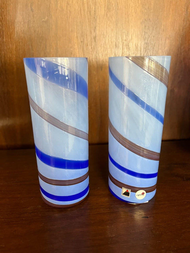 Set/2 Opus Blue Swirl Highball Tahiti Glasses