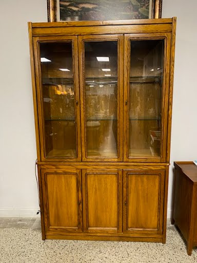 Wood china cabinet w/ glass shelving