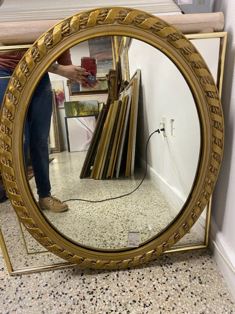 Carved Wood Gold Oval Mirror