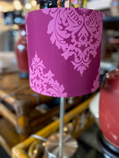 Chrome lamp w/ purple shade