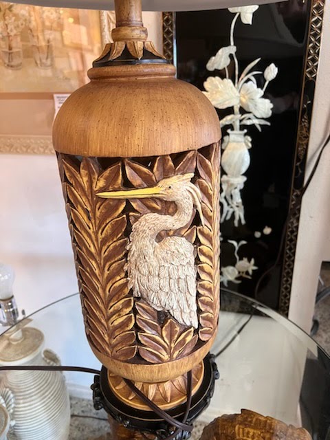 Set of 2 Carved Herons Table Lamp
