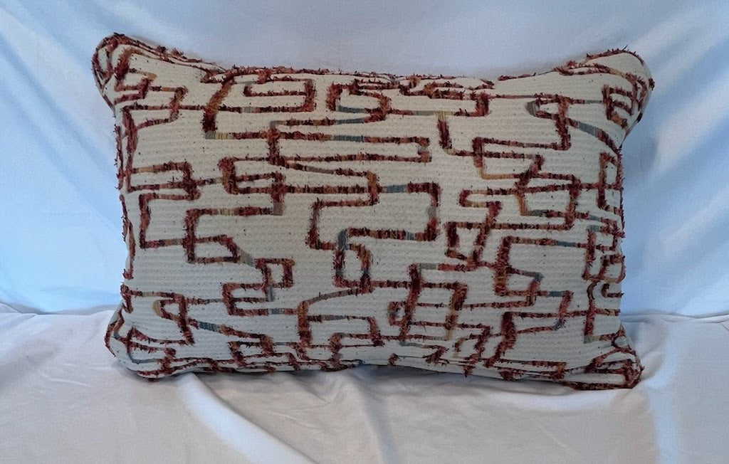 22"x14" White Pillow with Red Design