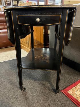 Chinoiserie Black Lacquer Drop leaf Tea Table with Casters