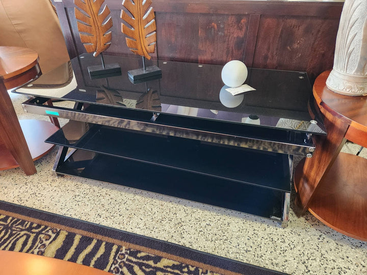Black Glass & Chrome Console Table