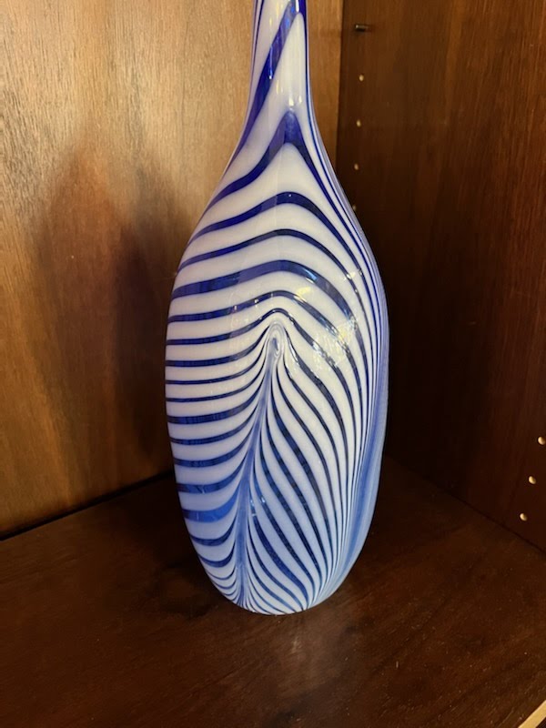 Blue Zebra Tail Squiggly Bottle Decorative Vase