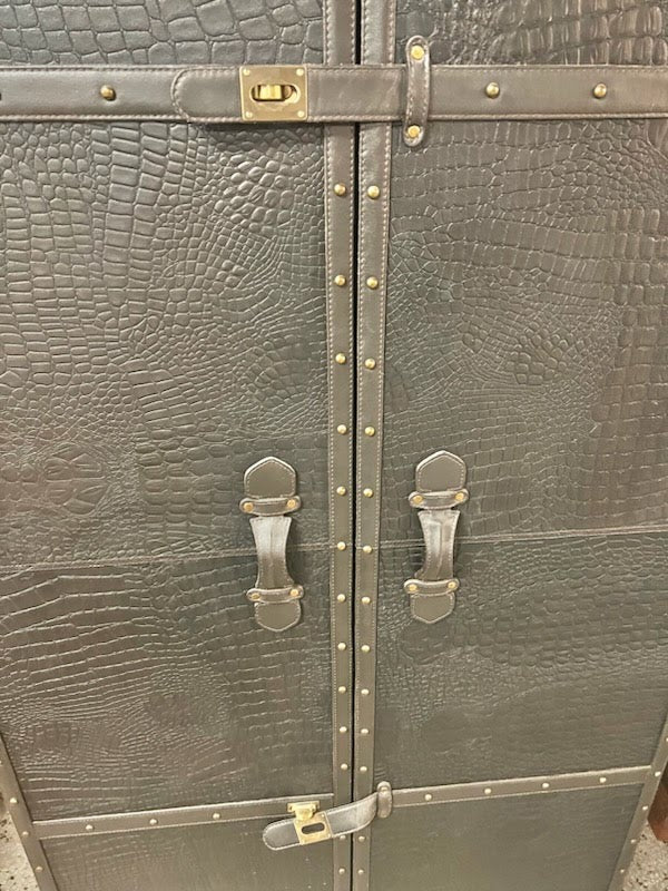 Black Texture Croc Leather Bar Cabinet