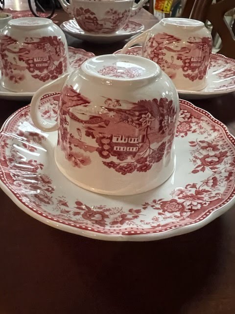 Red and White Ironstone "Empire" Tea cup & Saucer