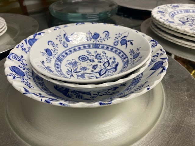 13 Piece white china with blue design