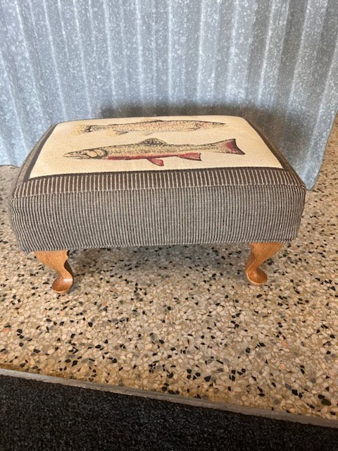 Upholster fish foot stool, medium wood leg