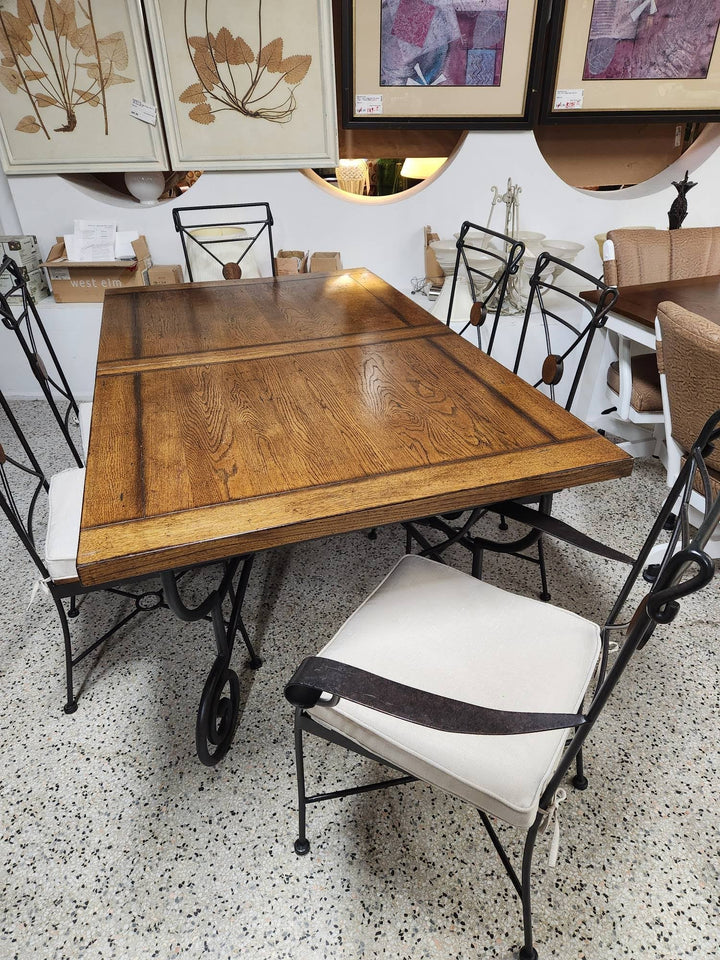 Wood Iron Dining Set with 6 Chairs