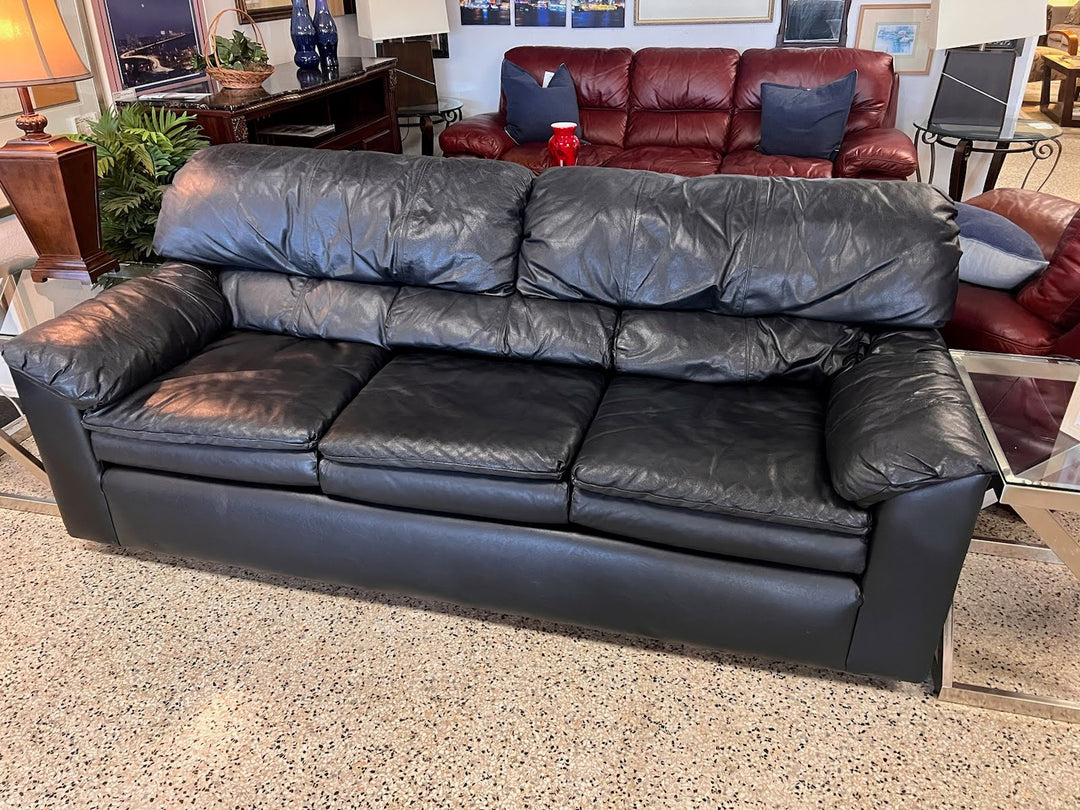 82" Length Black Leather Sofa
