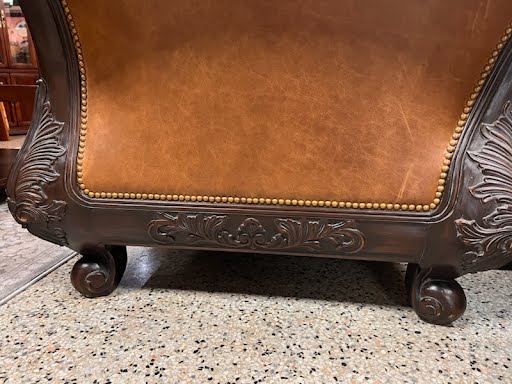 Top Grain Leather brown, Carved wood sofa - Stanford furniture corp