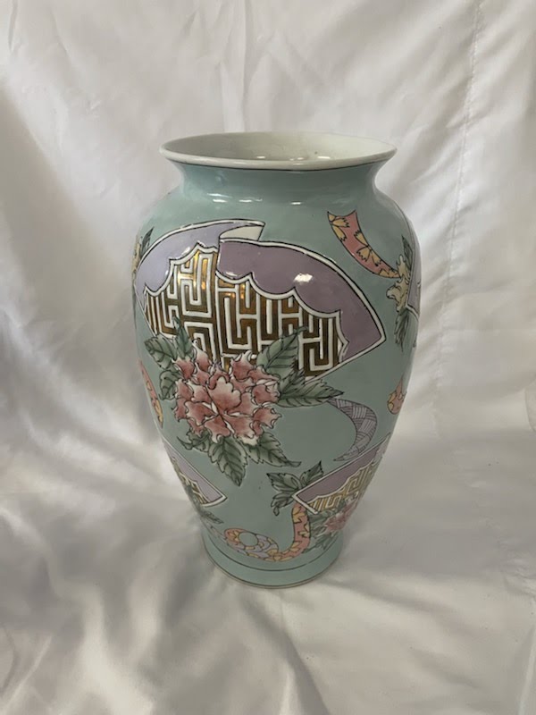 12" Teal Hand Painted Oriental Decor