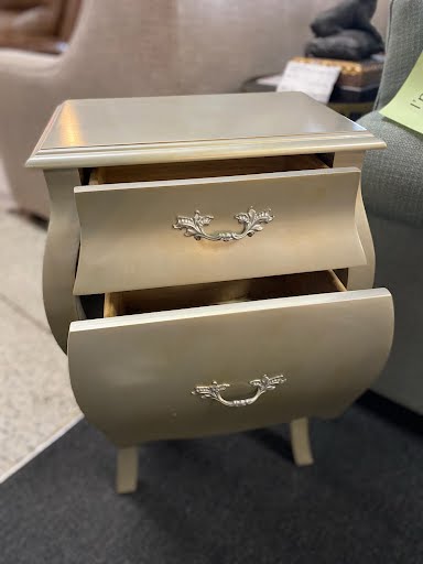 Small 2 drawer nightstand, champagne/silver