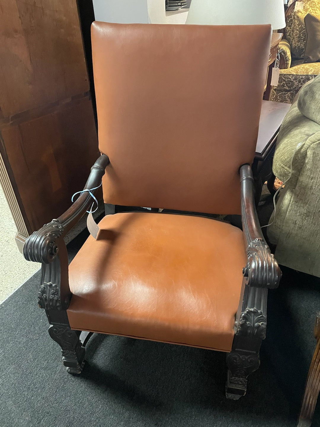 Throne Leather/ Wood Arm Chair