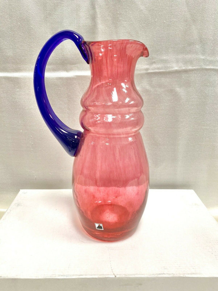 "Mardi Gras" Signed Opus Pink and Blue Handle Pitcher