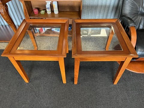 Set/2 Rectangle Wood End Tables with Glass Top