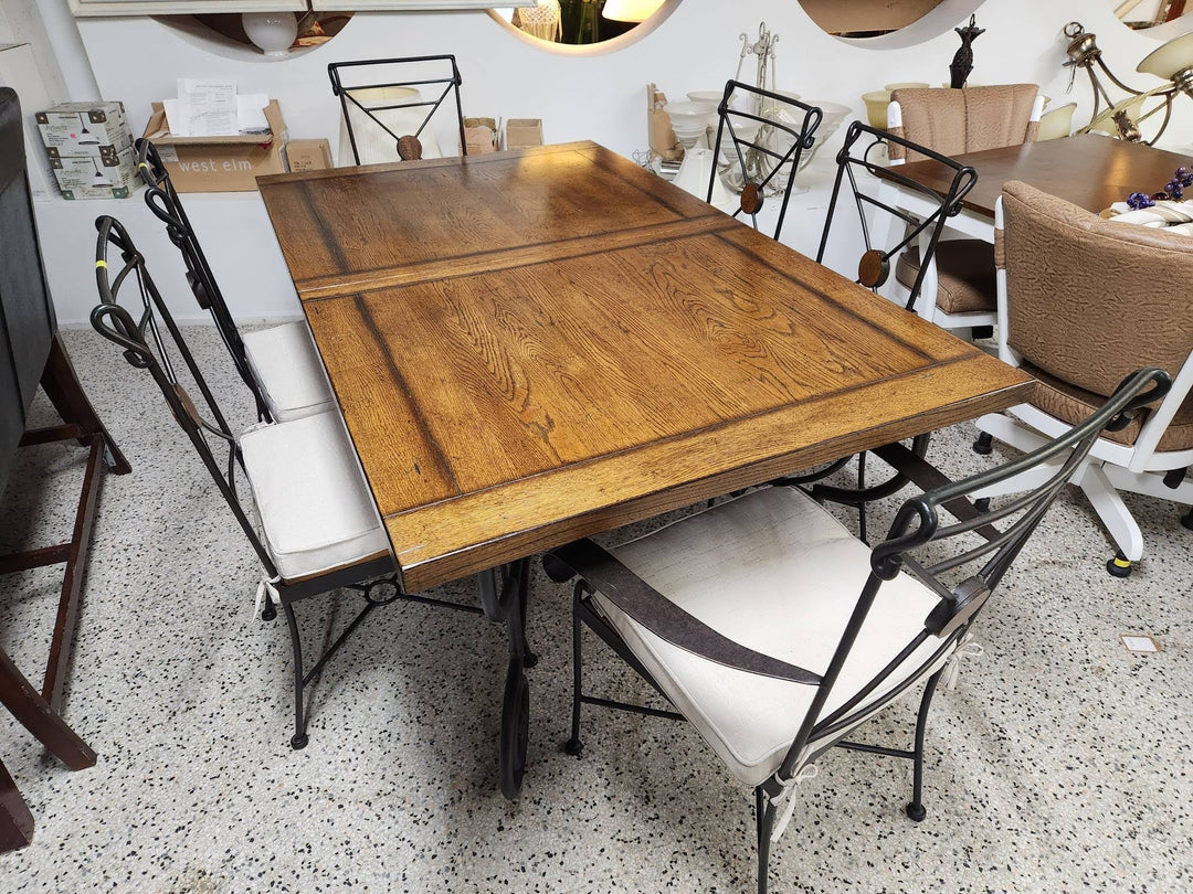 Wood Iron Dining Set with 6 Chairs