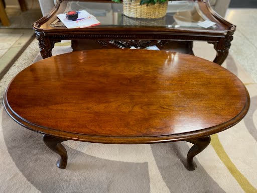 Oval French provincial cherry coffee table