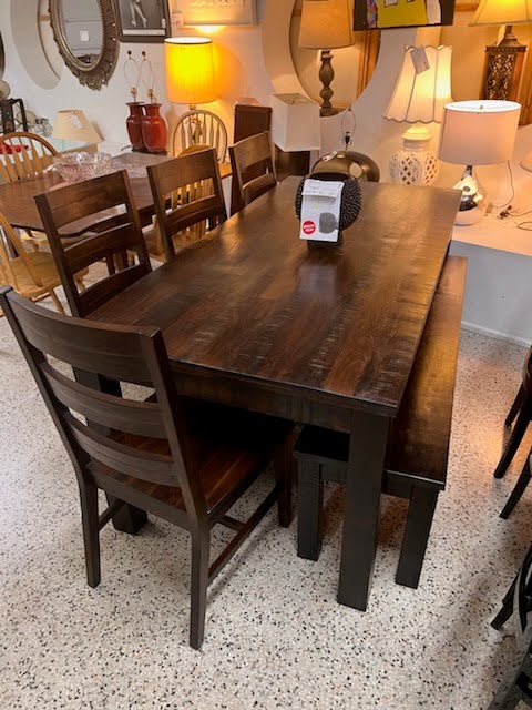 Pier 1 Imports Dining Set Dark Wood Chairs & Bench