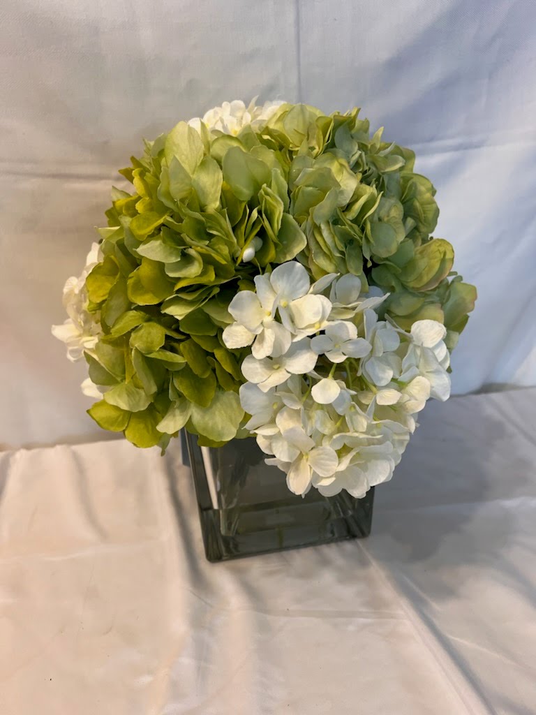 Faux Floral Arrangement in Glass Cube, Diane James Home